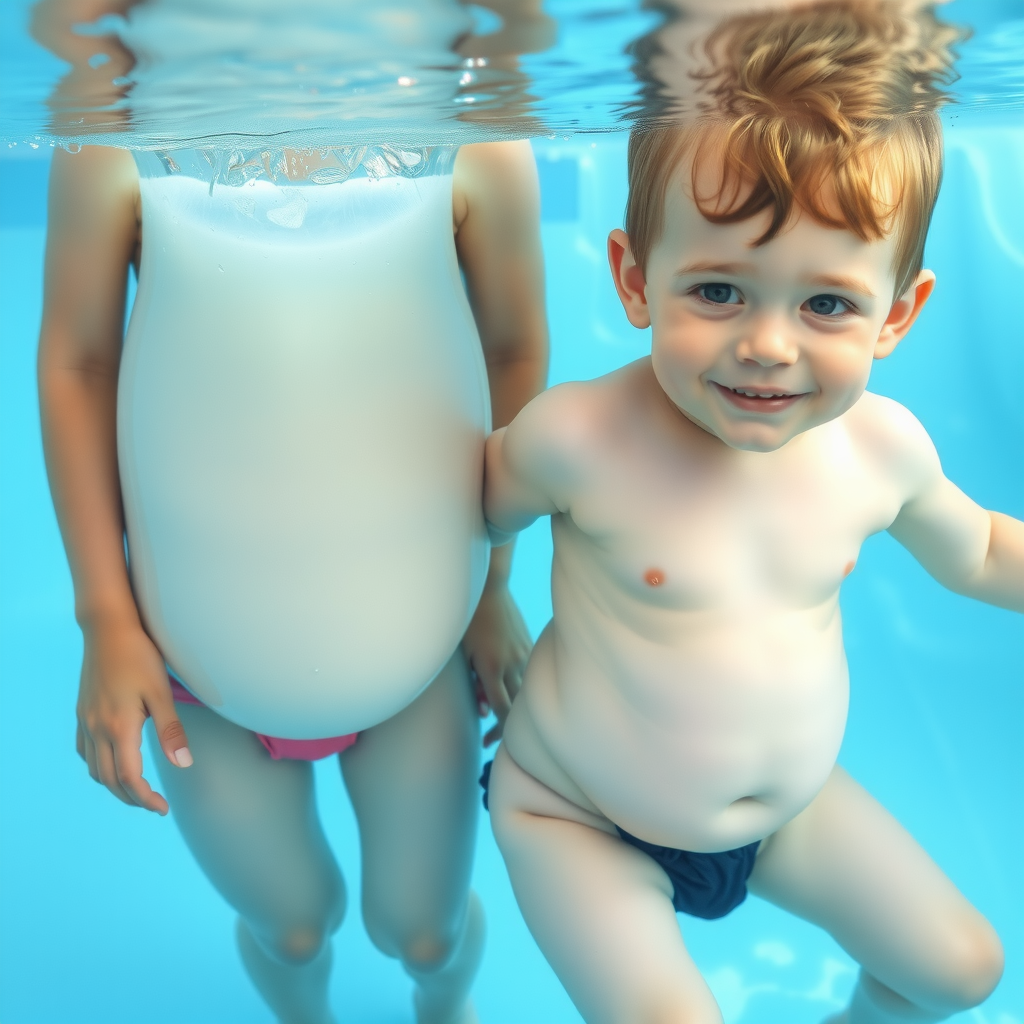 Boys' Bellies Expand Swimming in the Pool