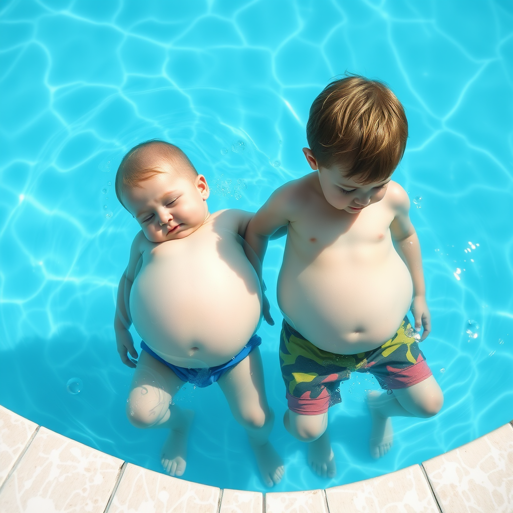 Boys' Bellies Expand in the Swimming Pool