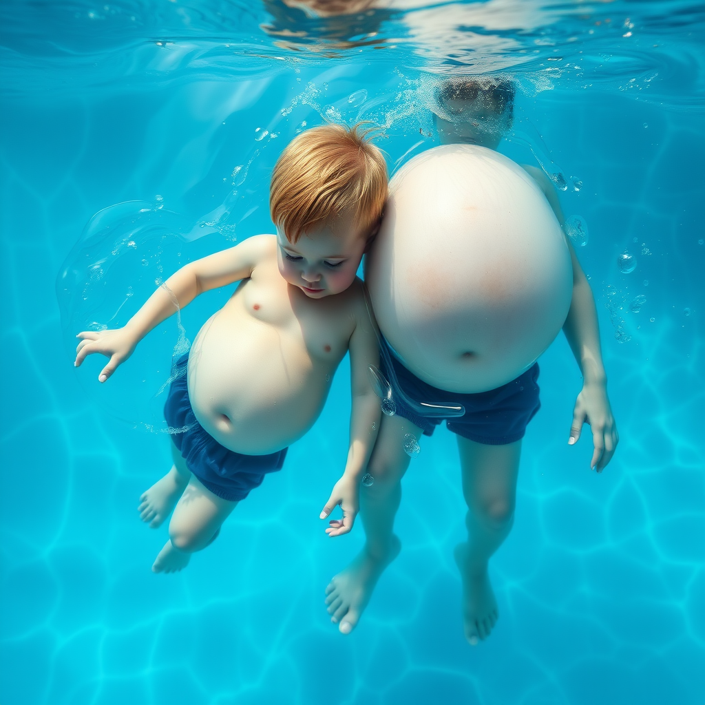 Boys Enjoying Belly Expansion in a Pool