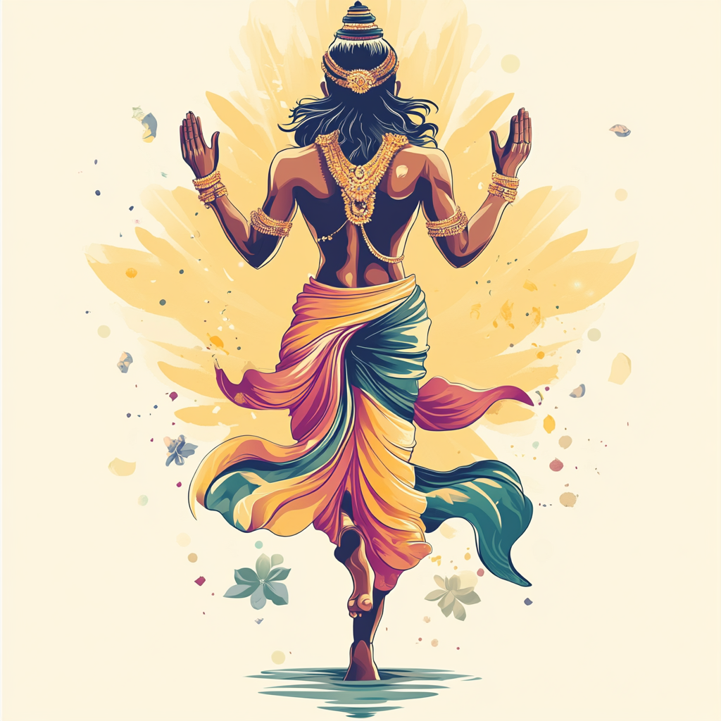 Brahma Blesses, Floating in Colorful Illustration