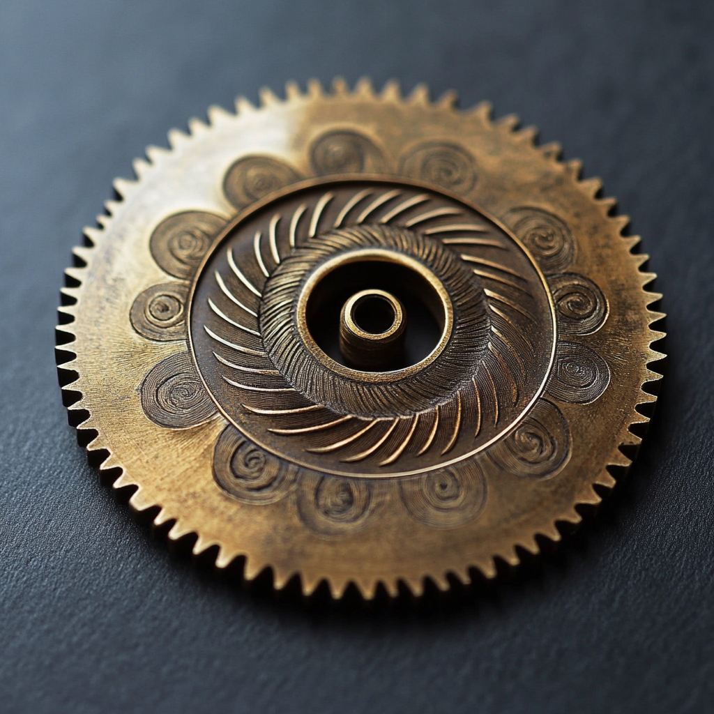 Brass amulet with spirals and patterns on blade