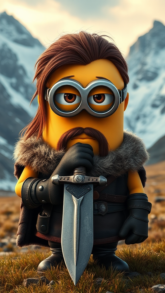 Brave Minion Warrior in Mountainous Landscape