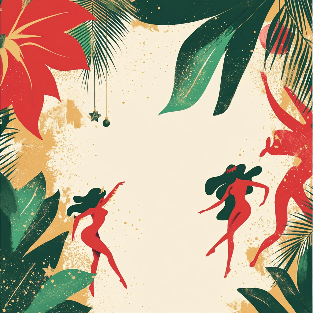 Brazilian Christmas Invitation with Samba Dancers and Tropical Accents.