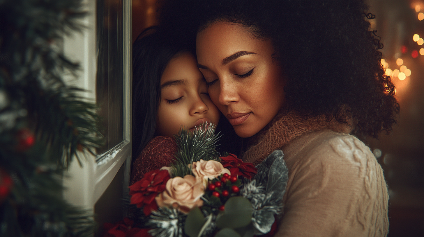 Brazilian Mother and Daughter with Christmas Decorations