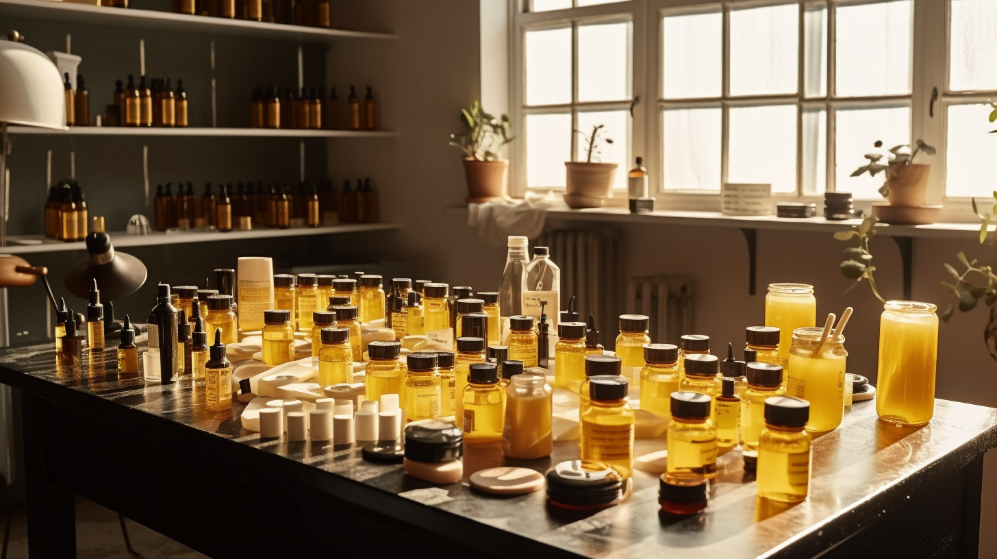 Bright Skincare Lab with Yellow Walls and Black Table