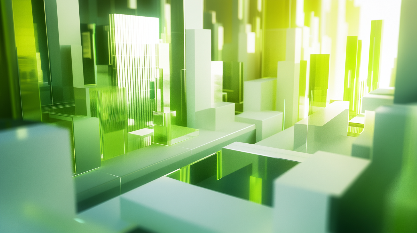Bright background image for in-house data portal. Green and white colors used to make it lively. 3D modeling for used database. AR 16:9.