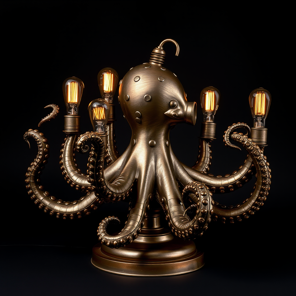 Bronze Octopus Lamp Sculpture with Warm Glow