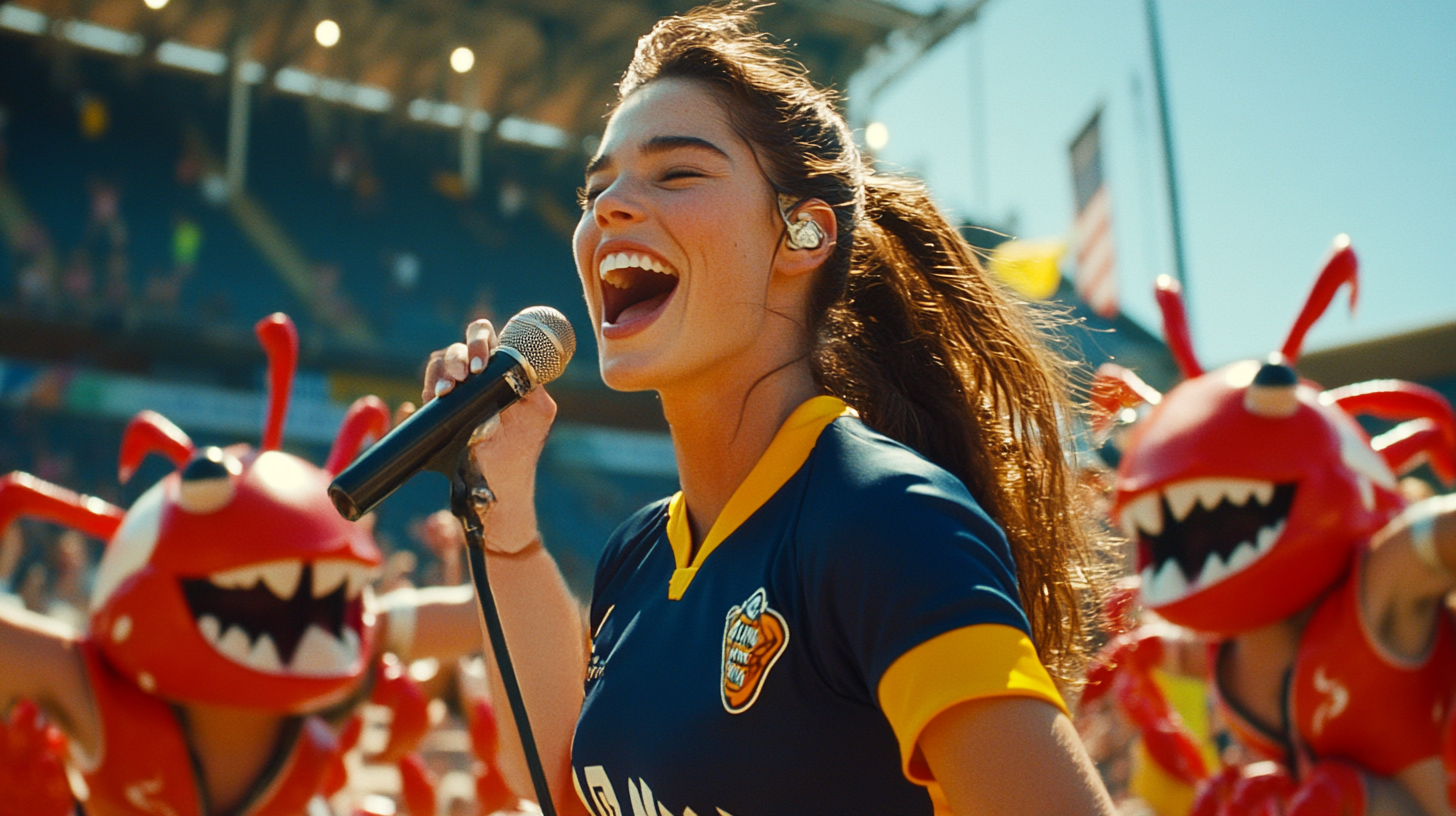 Brooke Shields Singing at Amphitheater with Crab Costumes