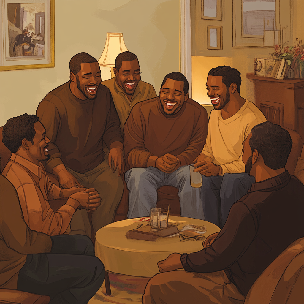 Illustration of African American Men Sitting Together