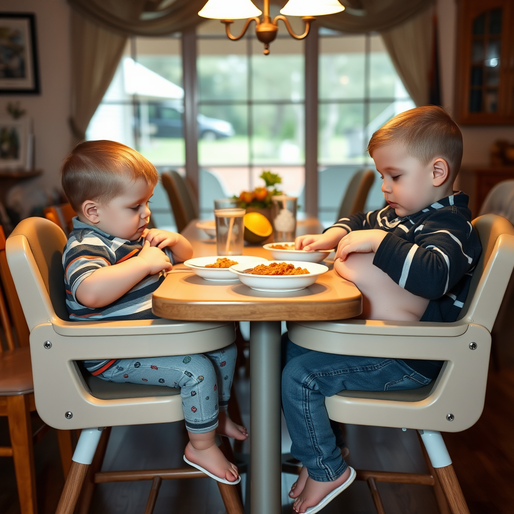 Brothers Enjoying Meal and Getting Bigger in Chairs