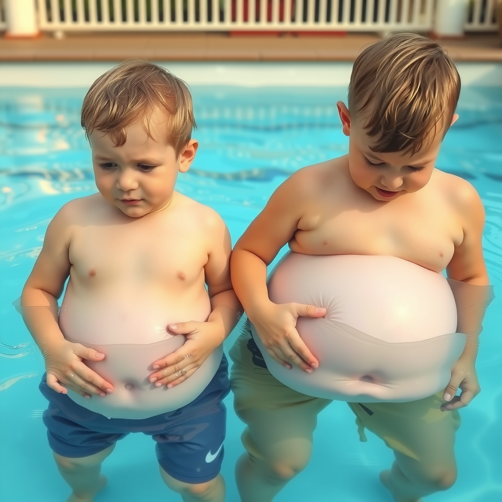 Brothers Growing Round Bellies in the Pool