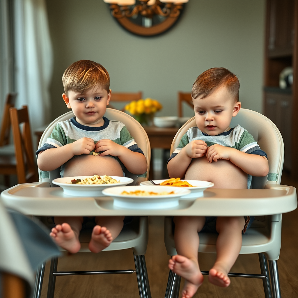 Brothers Overeating at the Dinner Table