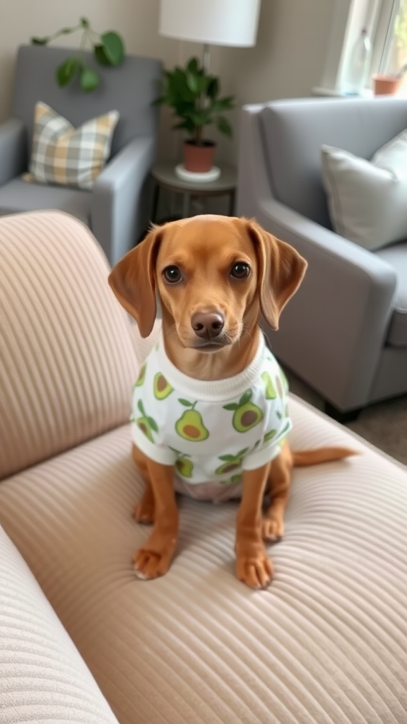 Brown Dog in Avocado Shirt