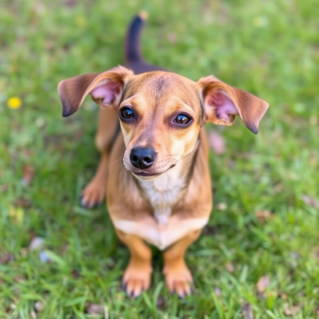 Brown Dwarf Pincher Dachshund Fox Mix with Hanging Ears