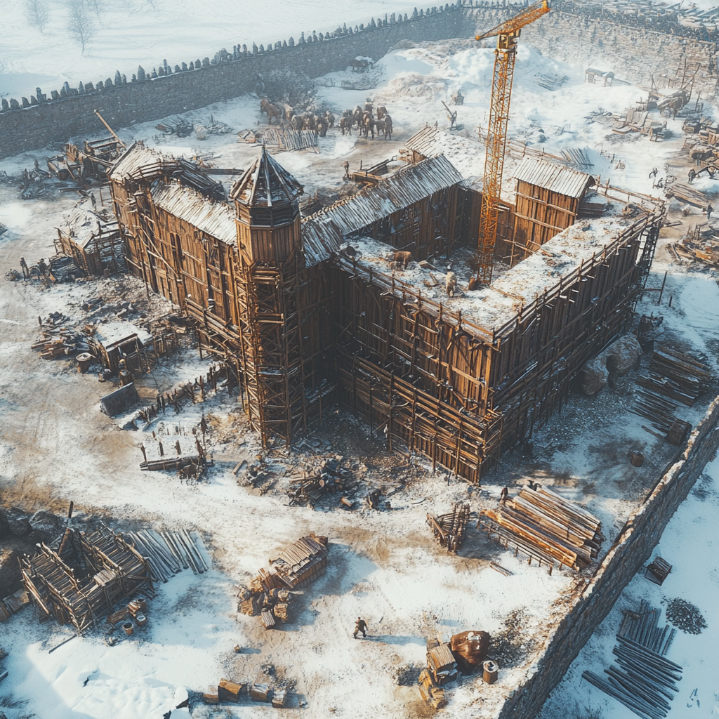 Building a fortress in medieval winter with drones!