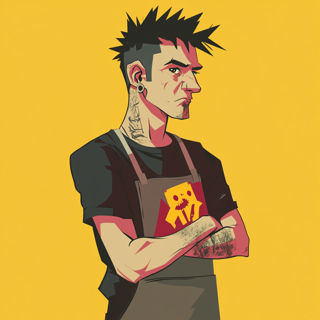 Burgundy Punk Restaurant Manager with Cool Vibe