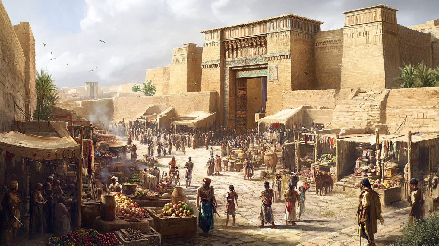 Bustling Ancient Uruk City in Mesopotamian Civilization