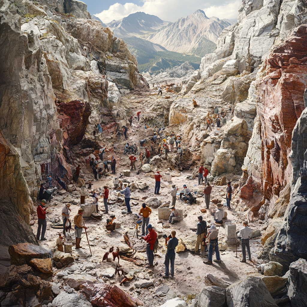 Busy Geology Exploration Scene in Vibrant Detail