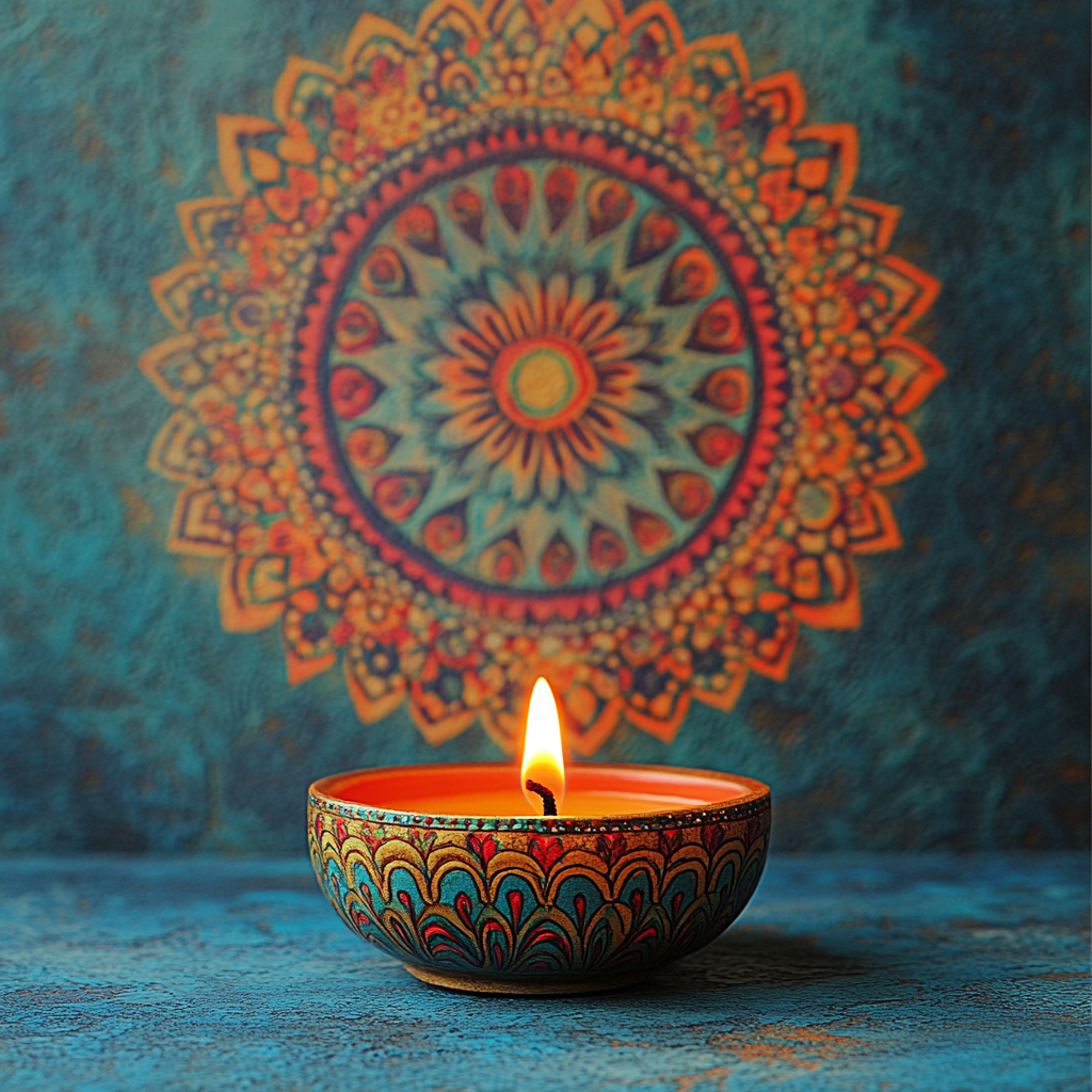 Candle on Diwali Background with Space for Text