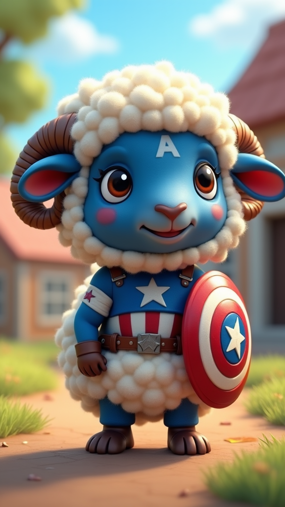 Captain America Sheep Protects Farm with Star Shield