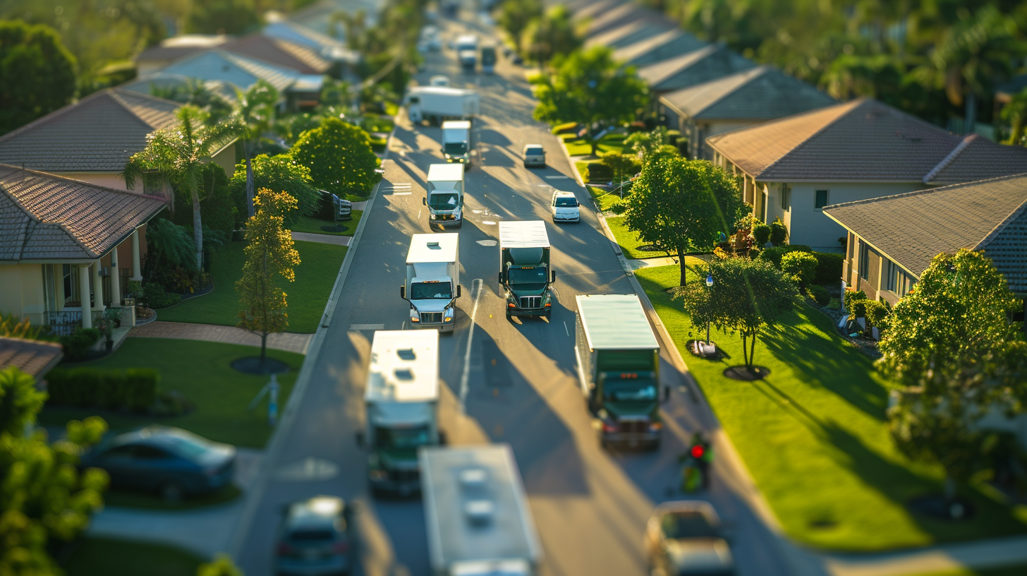 Carl Moving Trucks in A Residential Neighborhood