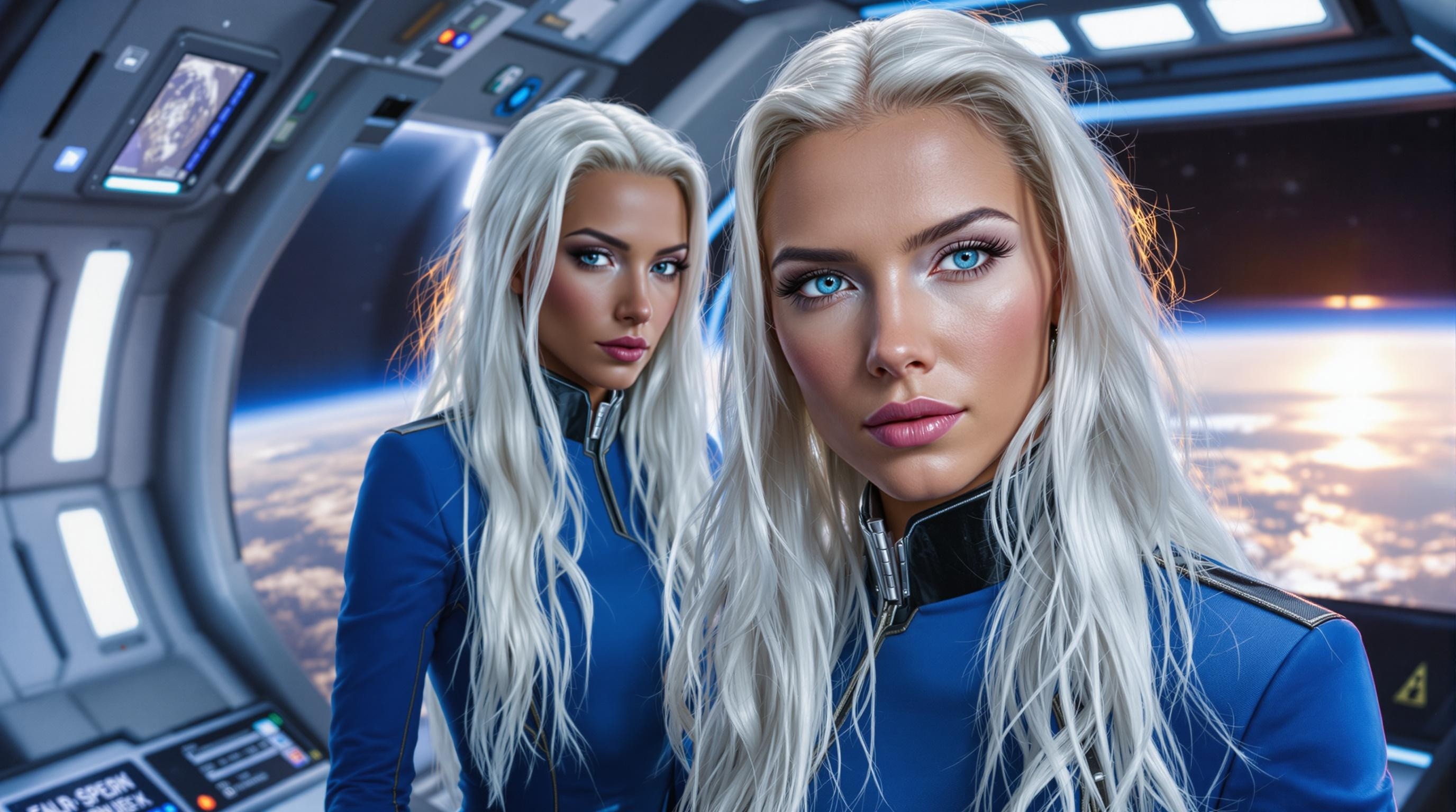 Caucasian Astronauts in Blue Orbiting Earth