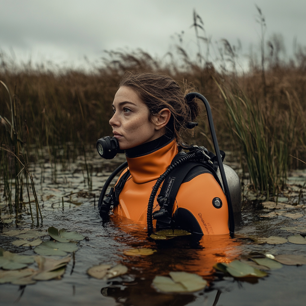 Charlotte Church in Orange Wetsuit Scuba Diving Lake