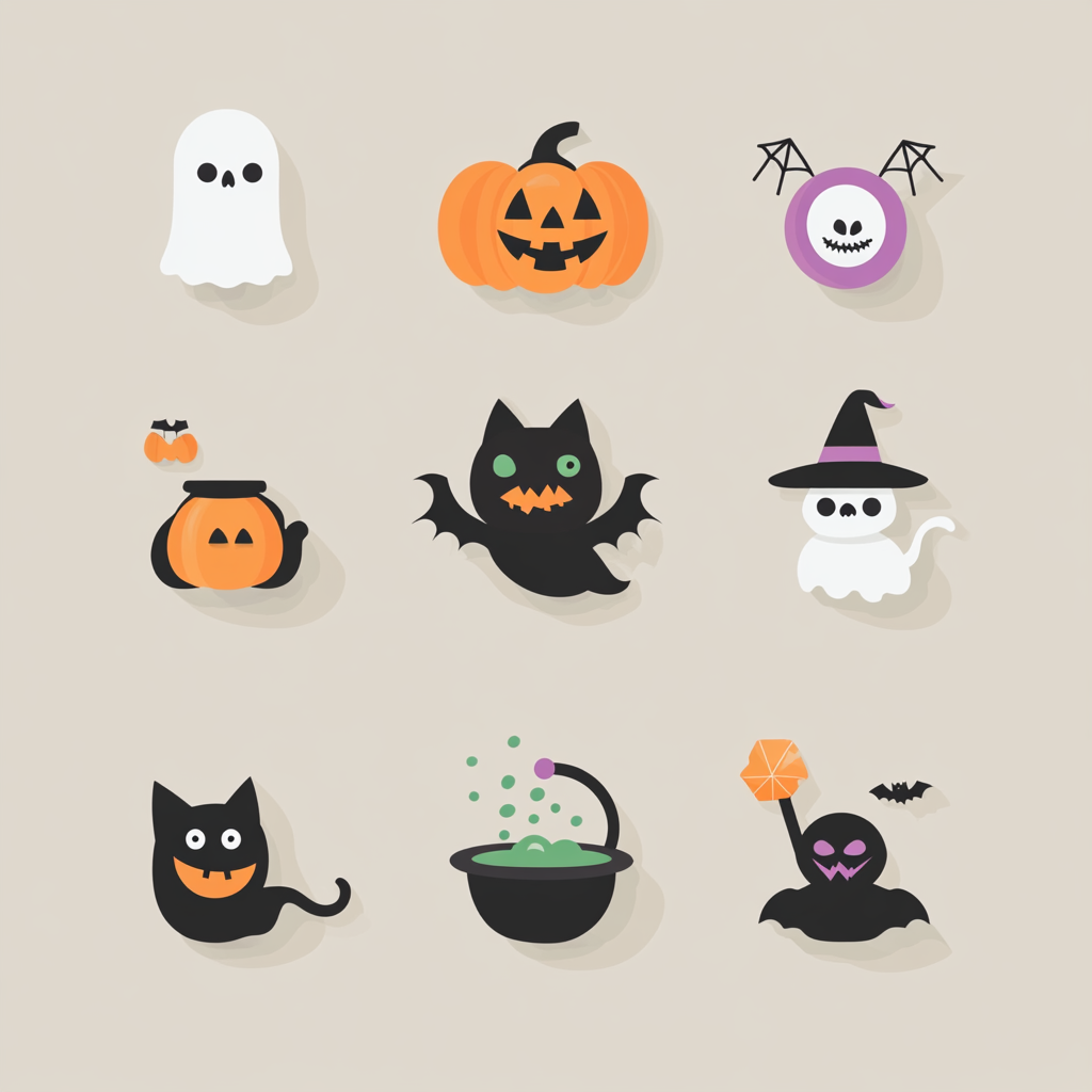 Cheerful Halloween icons in warm, muted colors