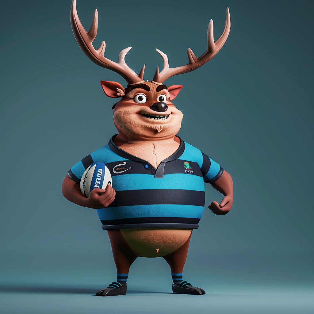 Cheerful Stag Mascot in Striped Rugby Shirt