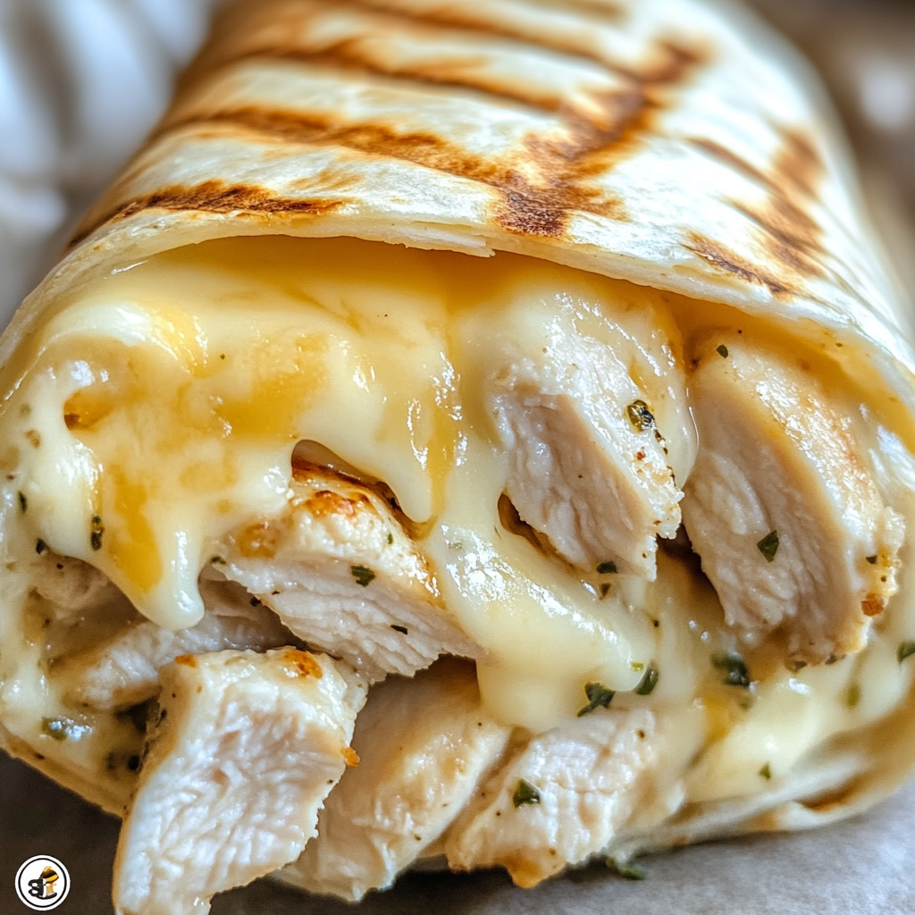 Cheesy garlic chicken wrap grilled to perfection