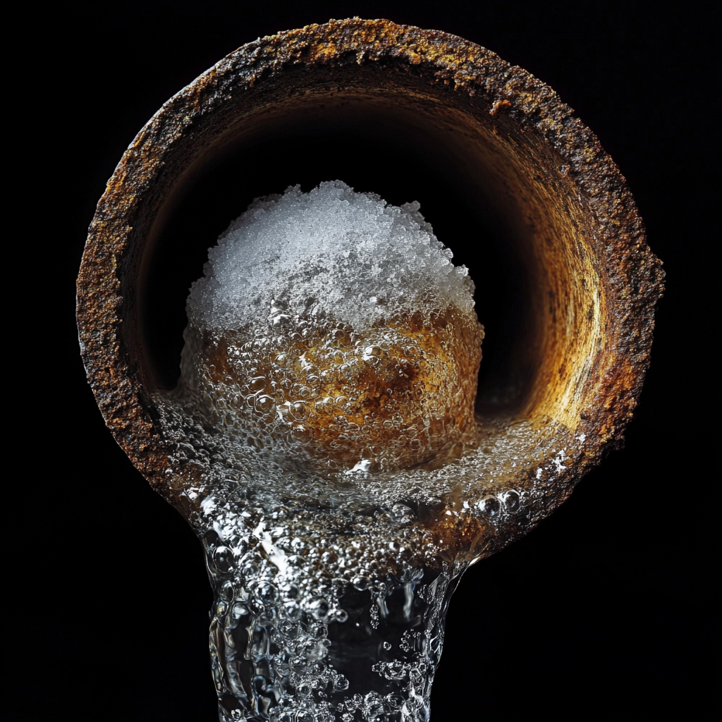 Chemical reaction clears clogged pipe with baking soda.