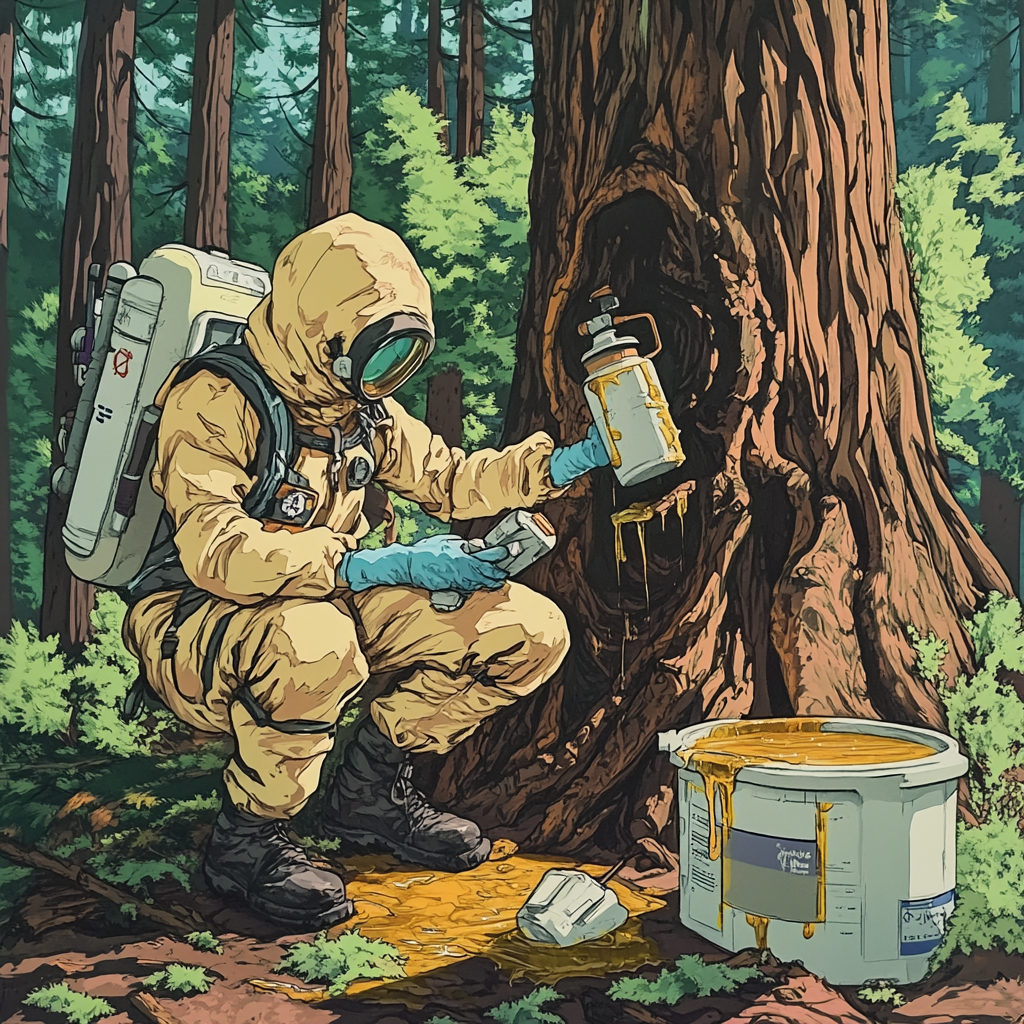 Chemist Harvesting Sap in Rick and Morty Style