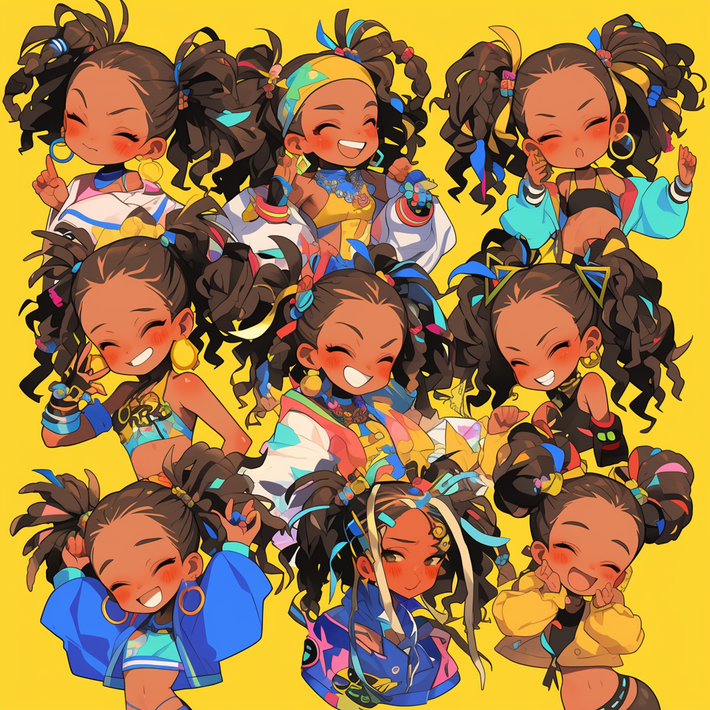 Chibi girl with 9 emotions in various styles