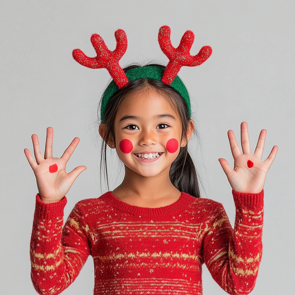 Chic Holiday Girl with Reindeer Antlers