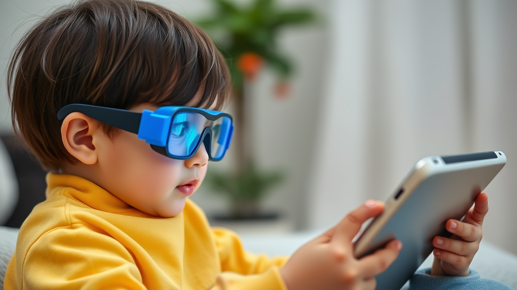 Child Watching iPad with Virtual Goggles On