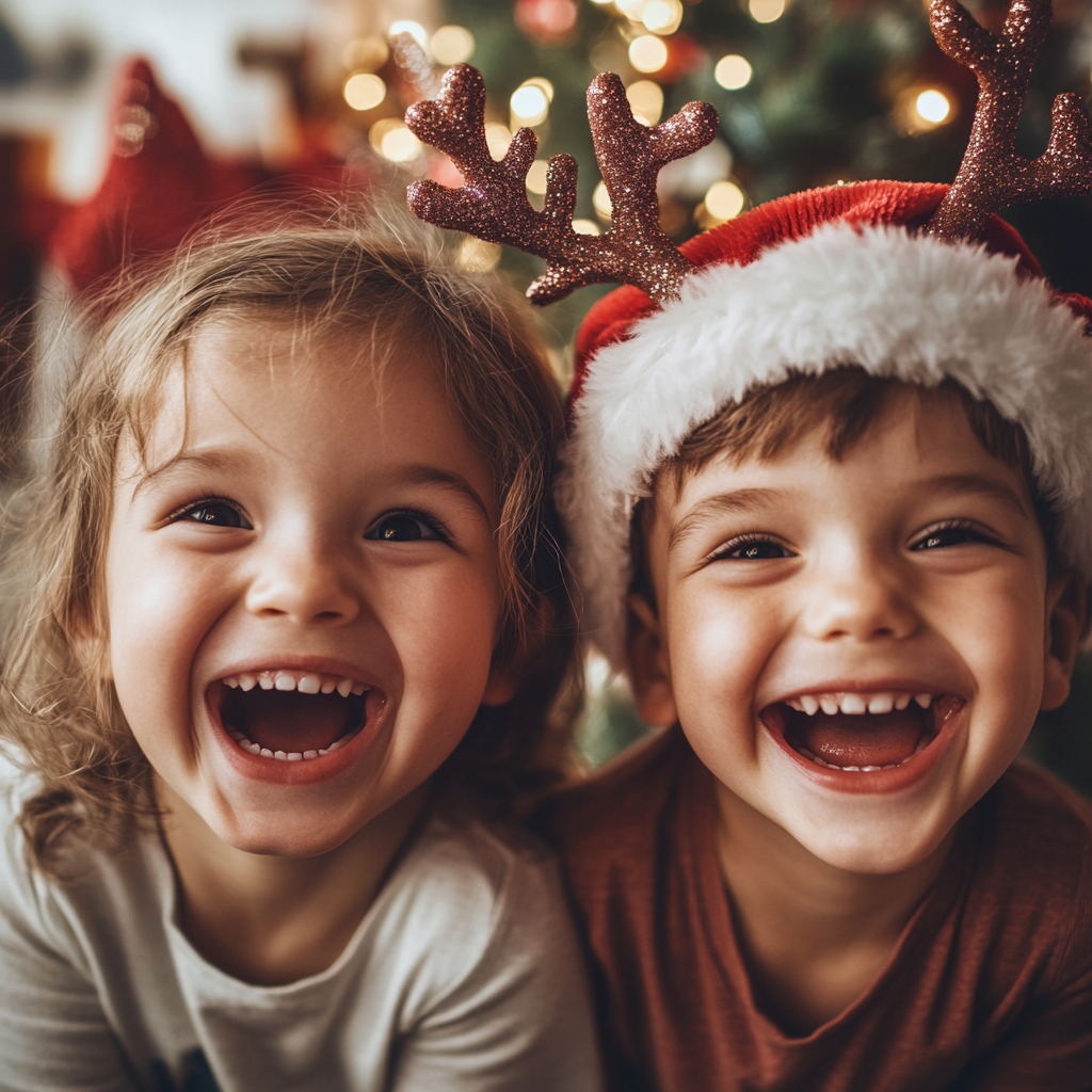 Children Celebrating Christmas with Joyful Smiles