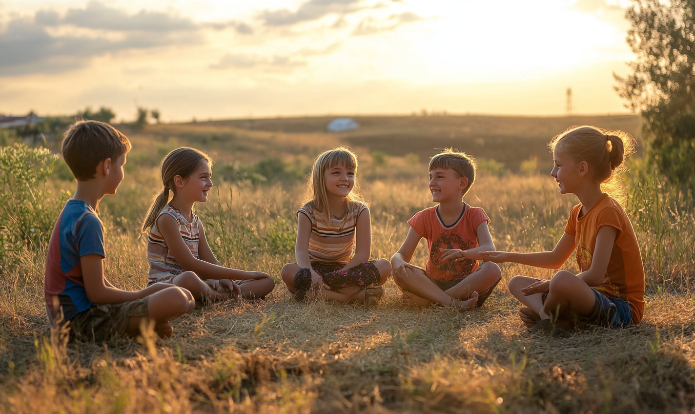 Children in Ukraine share their dreams in circle.