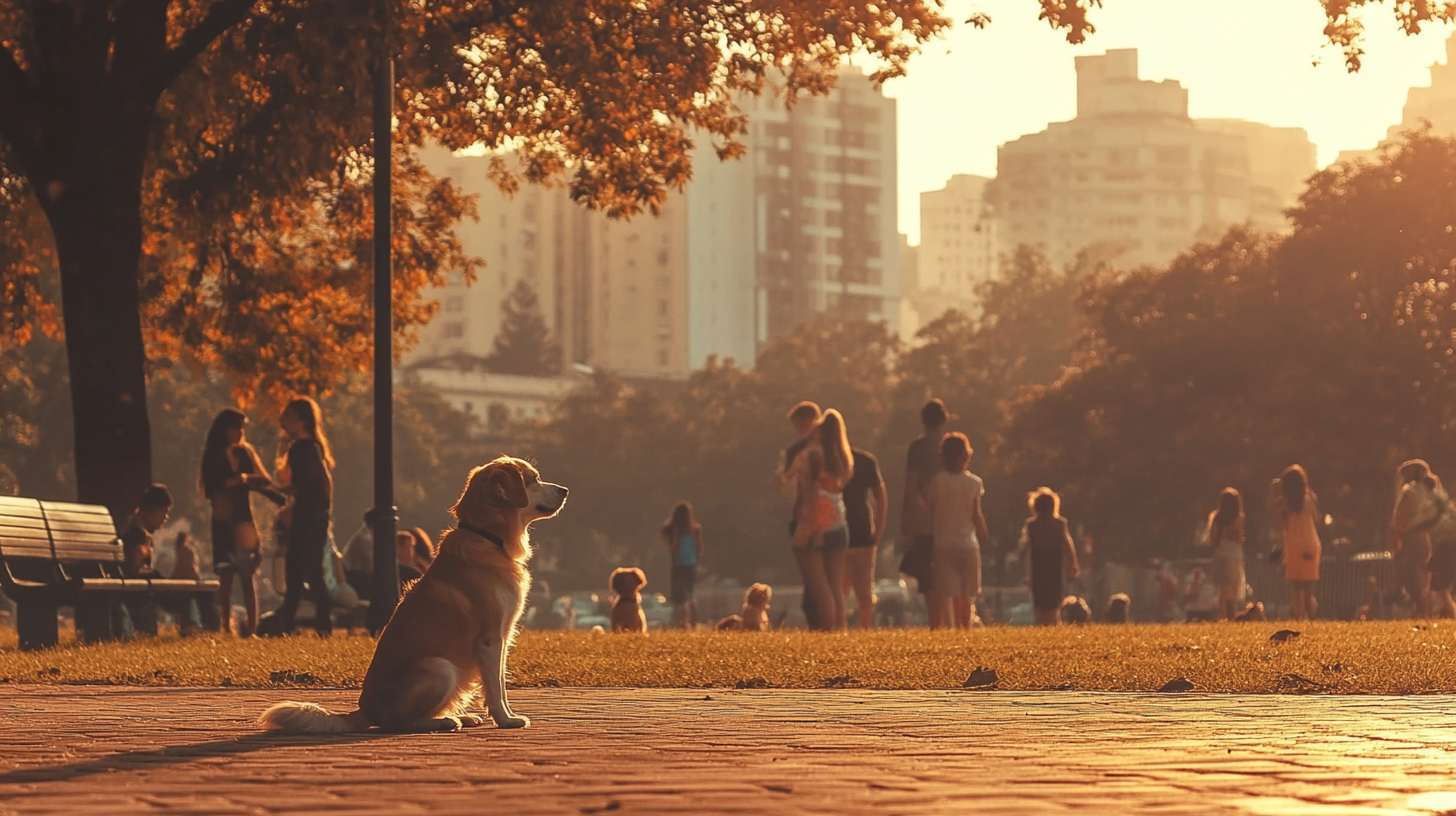 Children playing with dogs in lively park.