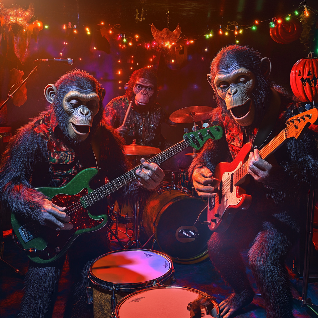 Chimp Rock Band Performs Live in Colorful Club