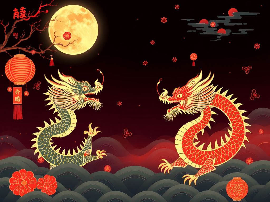 Chinese New Year Dragons Moon Wallpaper