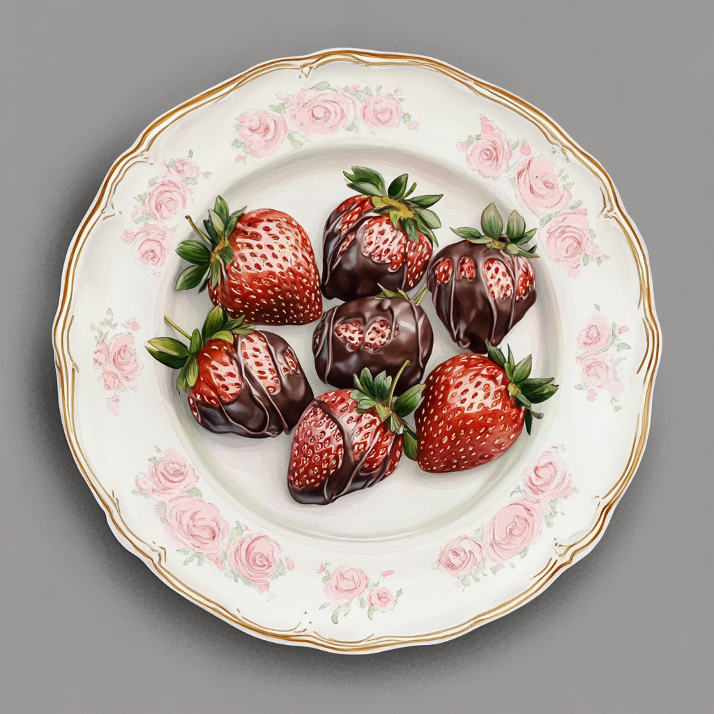 Chocolate Covered Strawberries on Elegant Porcelain Plate