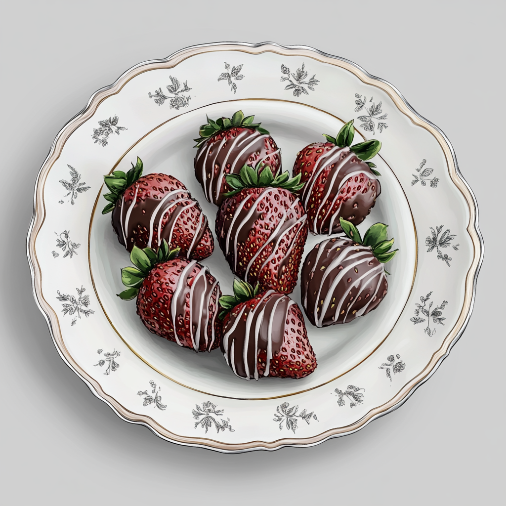 Chocolate Covered Strawberries on Ornate White Plate