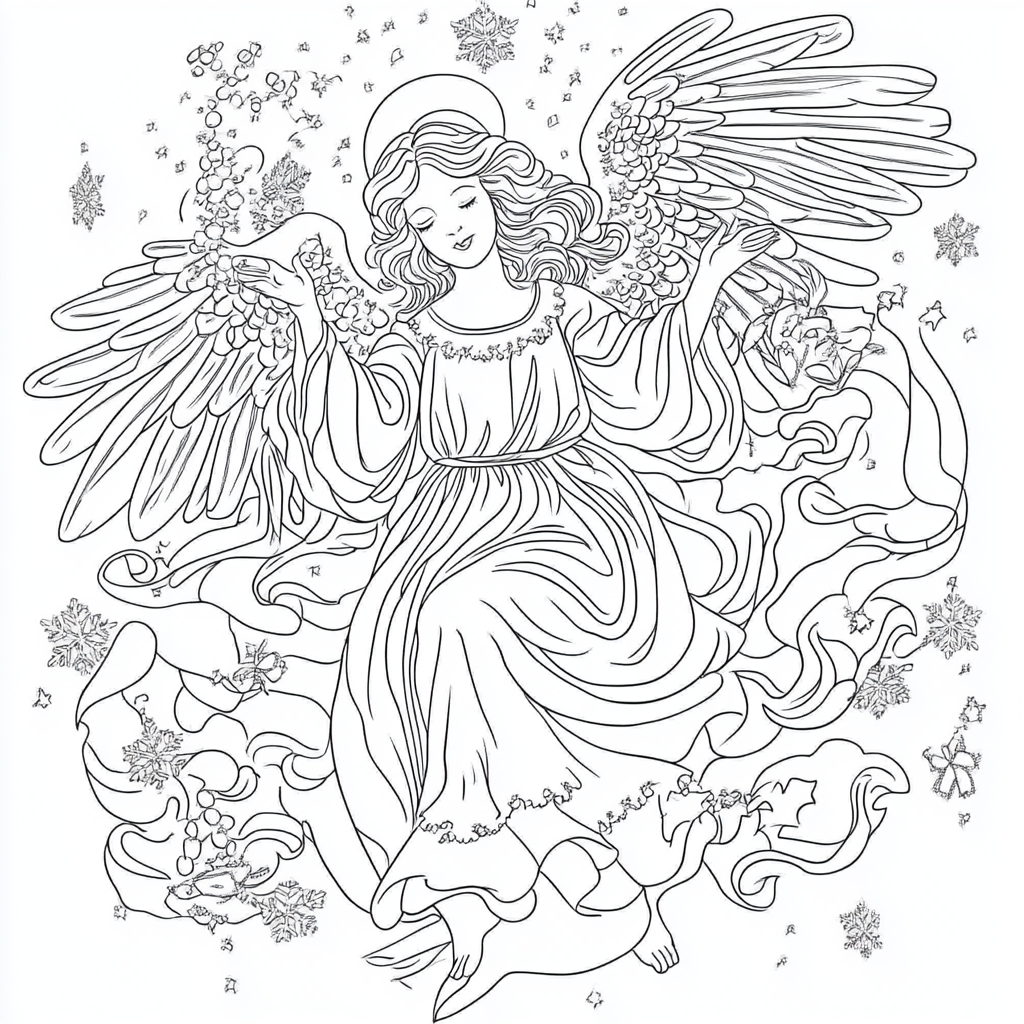 Christmas Angel Coloring Page for Beginners