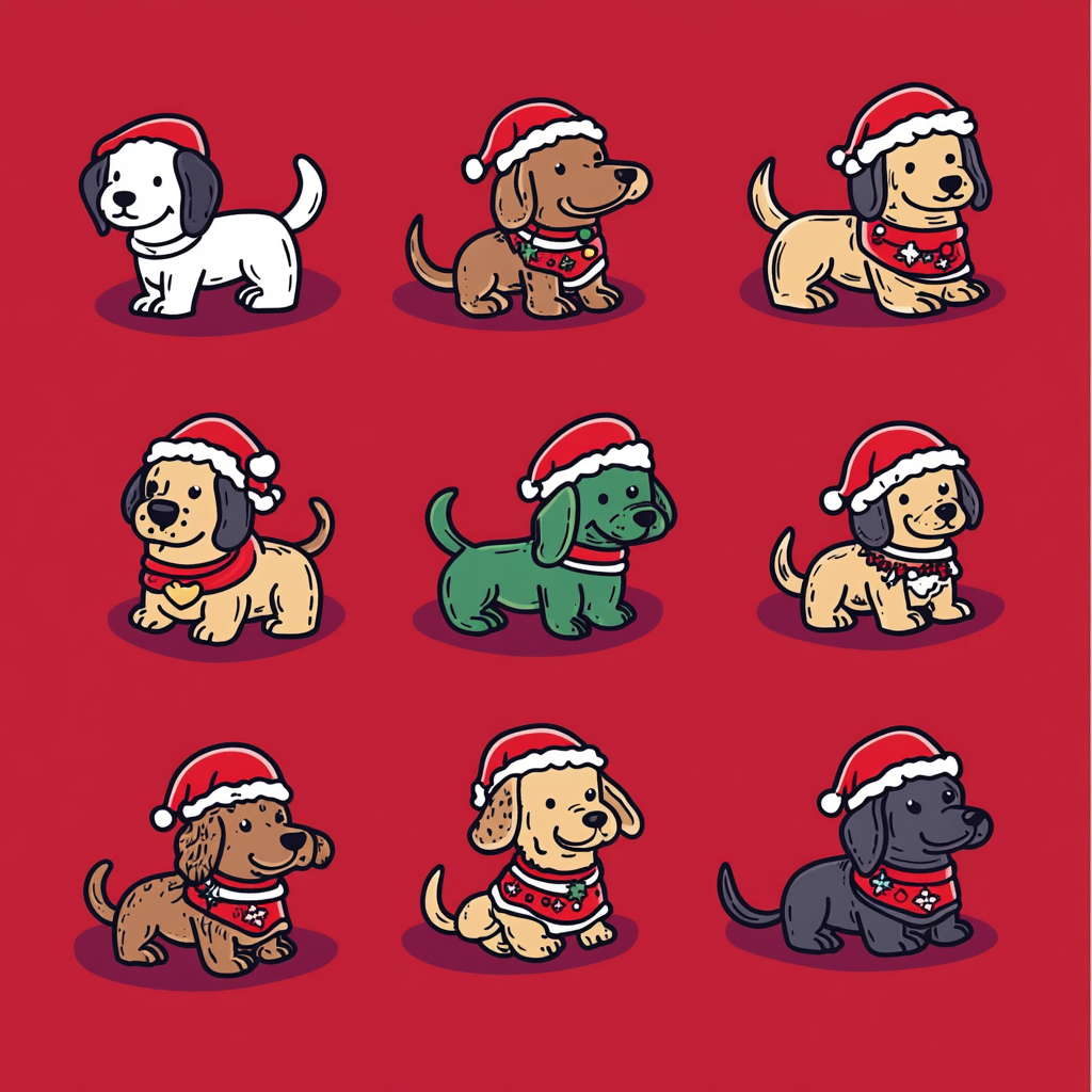 Christmas Dogs in Santa Hats Clipart Collection