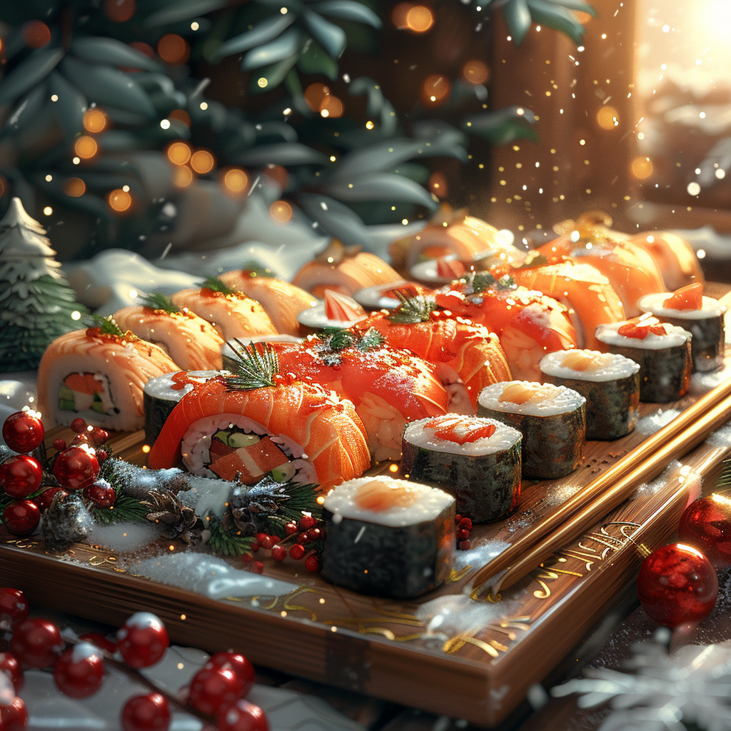 Christmas Sushi Restaurant Flyer Background