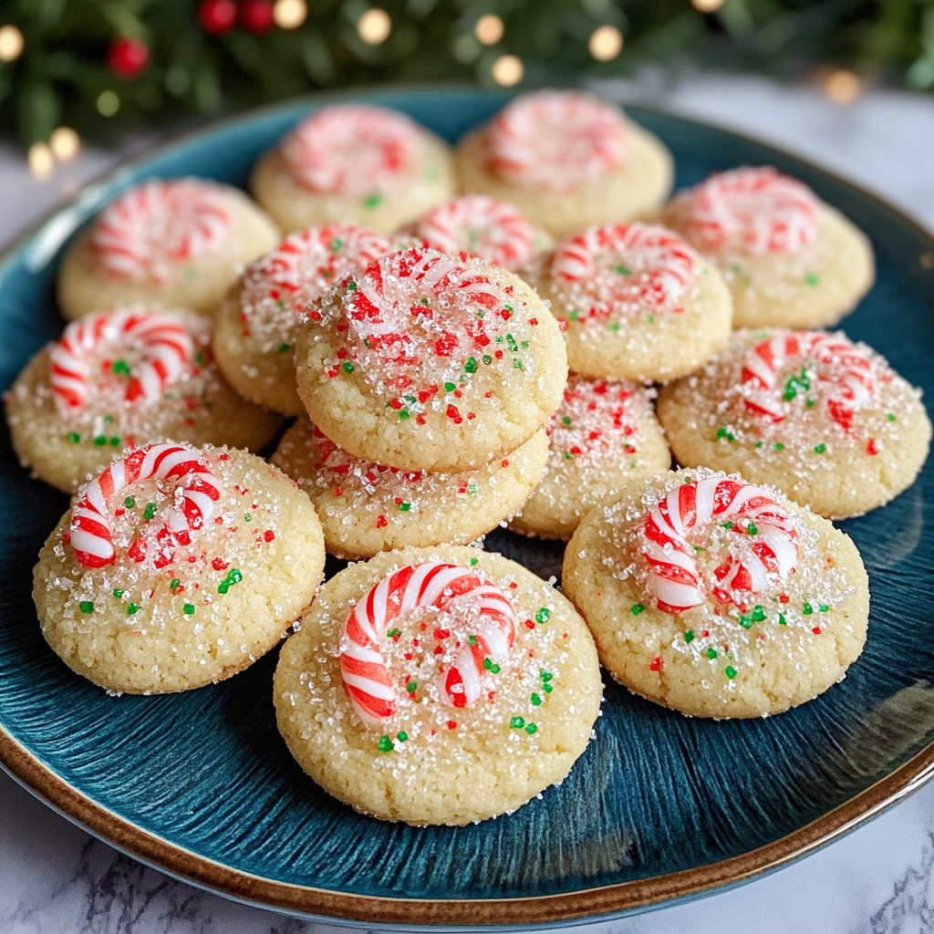 Christmas cookies with Candy Cane Kisses on plate