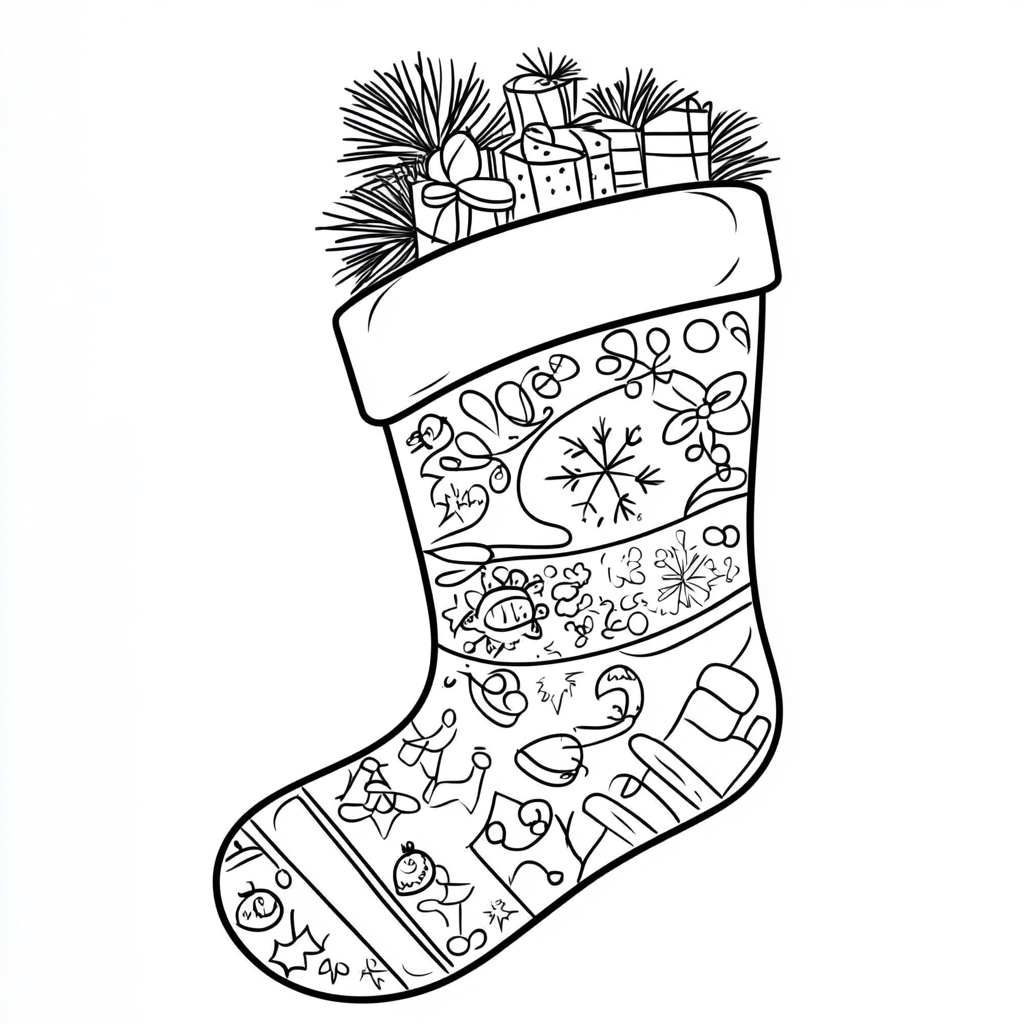 Christmas sock coloring book with various patterns