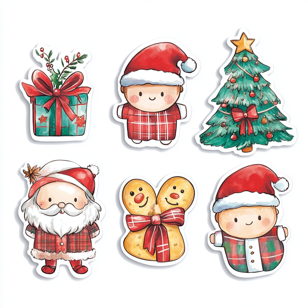 Christmas stickers and gifts, Santa Claus, cartoon design