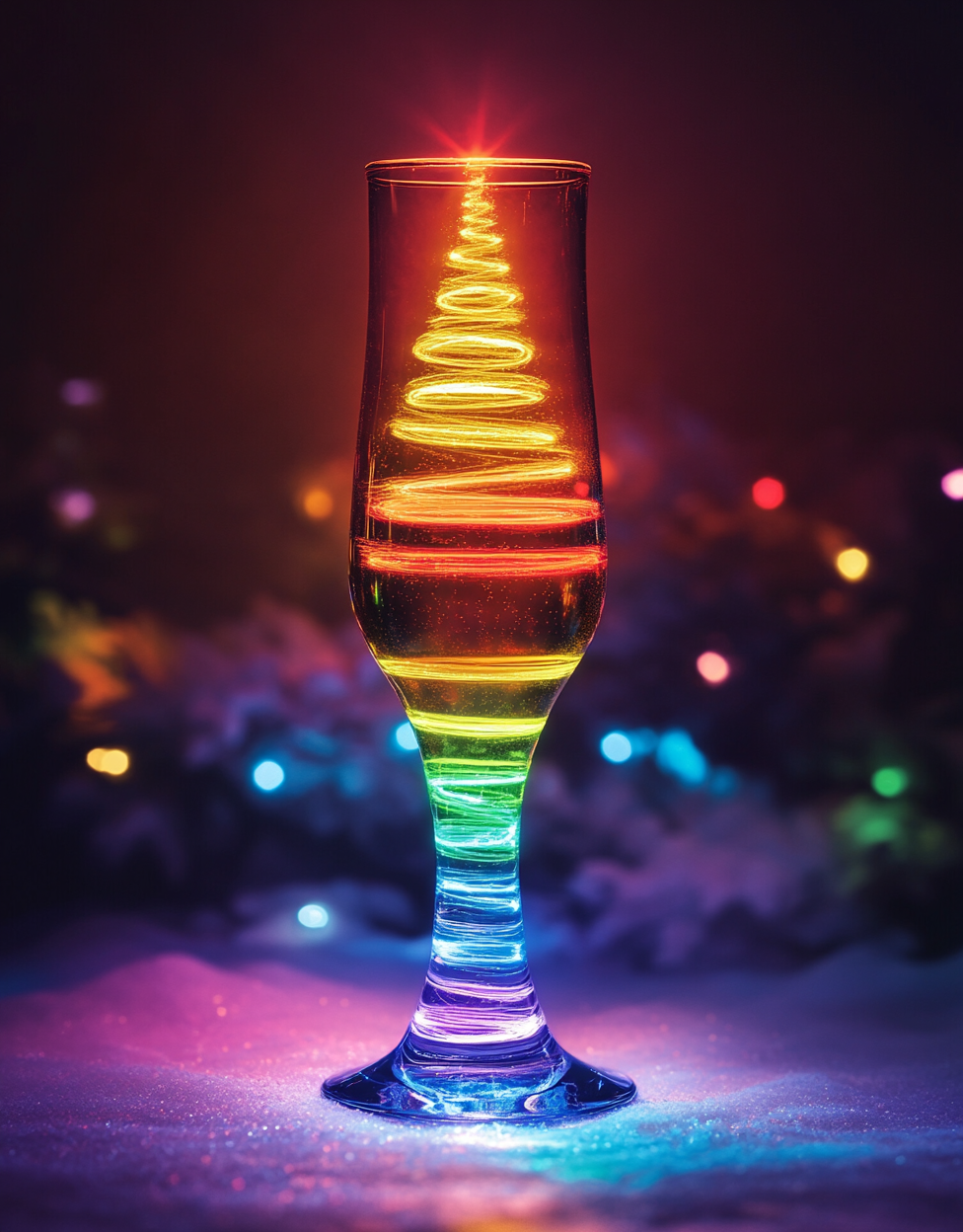 Christmas tree shaped beer glass with colorful background