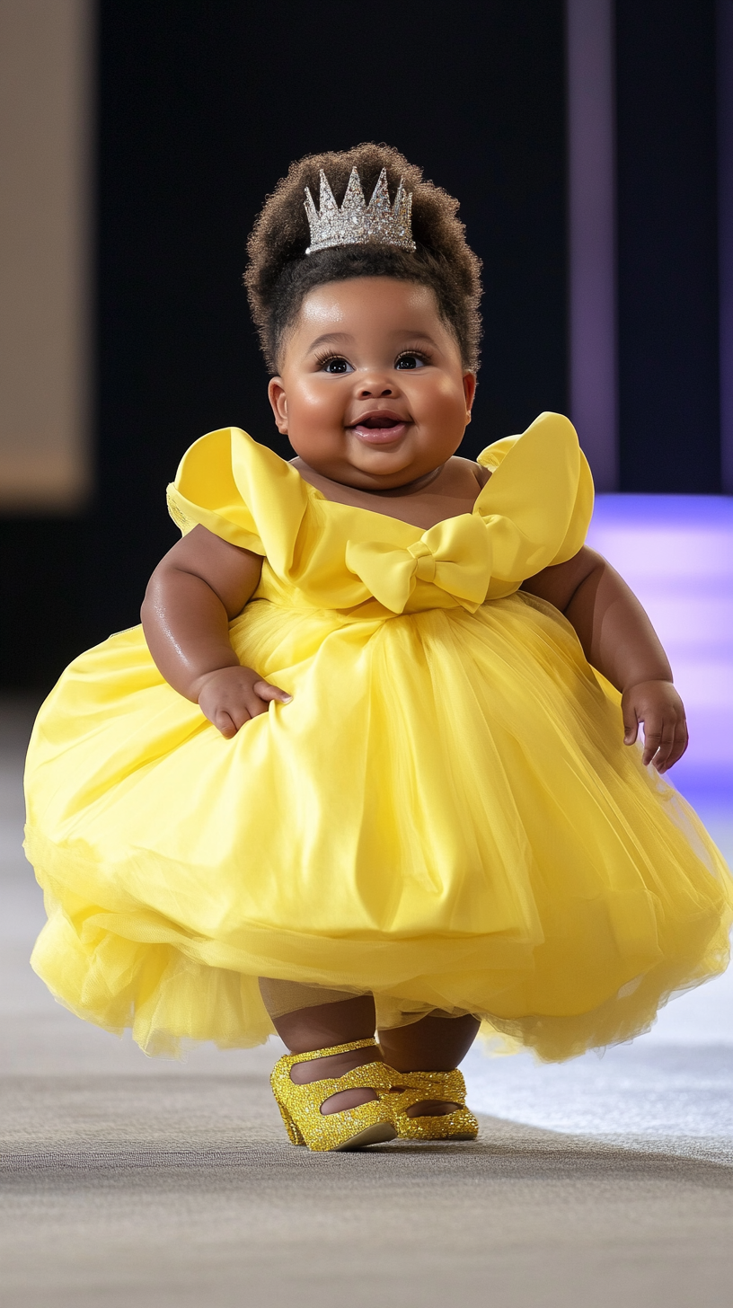 Chubby Baby Princess Struts Fashion Runway Smiling